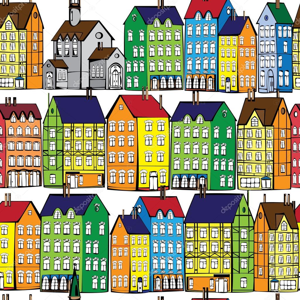 europe old houses seamless pattern