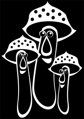 Poisonous mushrooms isolated on black background clipart