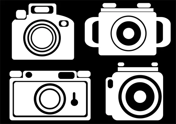 Icone della fotocamera isolate su sfondo nero — Foto Stock