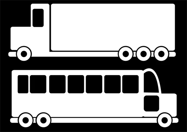 Иконки грузовиков и автобусов изолированы на черном фоне — стоковое фото