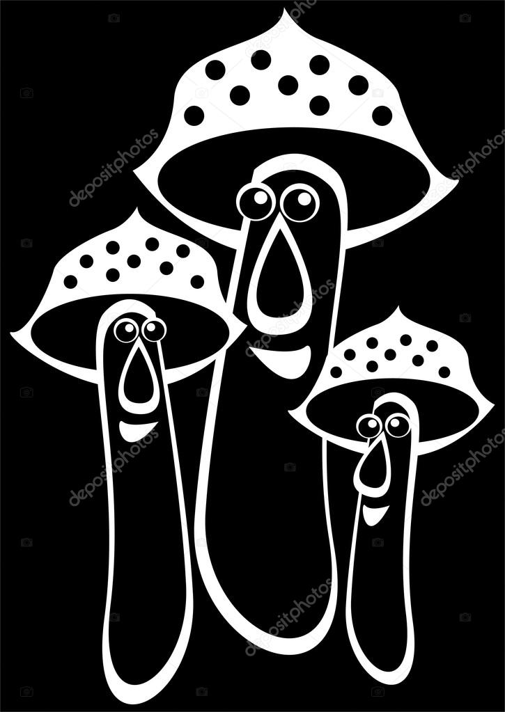 Poisonous mushrooms isolated on black background