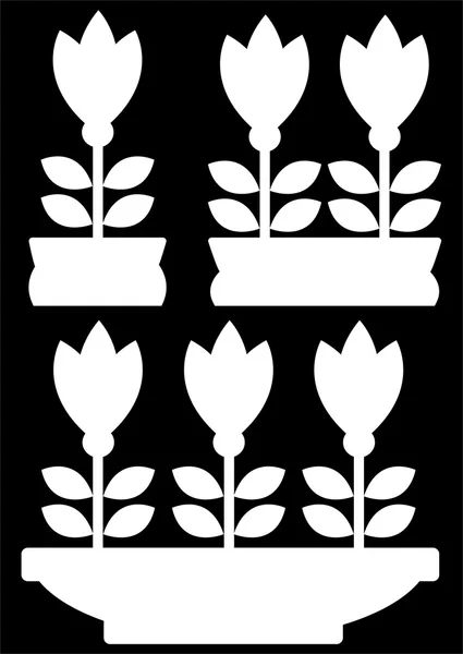 Garnek kwiaty ikony na białym tle na czarnym tle — Zdjęcie stockowe