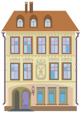 Beyaz arkasında izole Zemin kattaki kafe ile eski ev