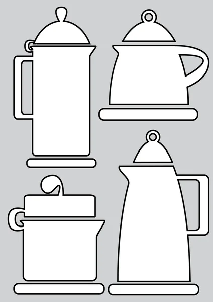 Geschirr Wasserkocher Symbole auf einem grauen Hintergrund — Stockvektor