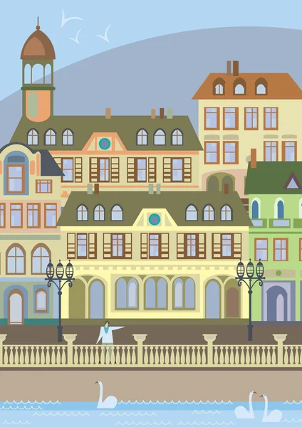 Promenade in de oude stad Europa — Stockvector