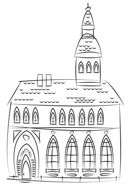 Beyaz arka plan üzerinde izole katedral eski kroki 