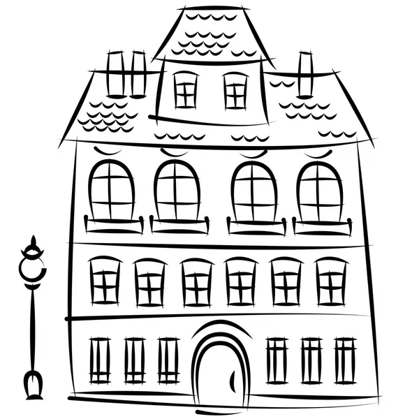 Σκίτσο του παλιού σπιτιού που απομονώνονται σε λευκό φόντο — Διανυσματικό Αρχείο