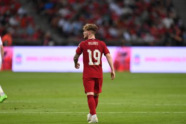 KALLANG, ŞARKI - 15 Temmuz 2022: Harvey Elliott # 19 Liverpool Oyuncusu, ulusal stadyumdaki Crystal Palace 'a karşı hazırlık maçında