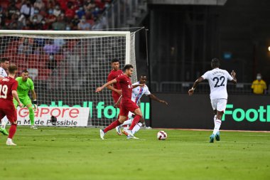 KALLANG, SINGAPORE - 15 Temmuz 2022: Luís Diaz # 23 Liverpool Oyuncusu Ulusal Stadyumdaki Crystal Palace 'a karşı hazırlık maçında