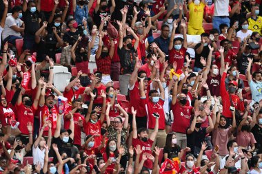 KALLANG, SINGAPORE - 15TH JULY, 2022: Human wave from Unidentified fan of Liverpool during pre-season against Crystal Palace at national stadium