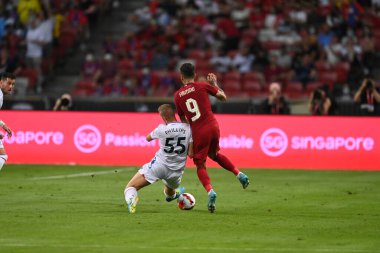 KALLANG, SINGAPORE - 15 Temmuz 2022: Roberto Firmino # 9 Liverpool Oyuncusu, ulusal stadyumdaki Crystal Palace 'a karşı hazırlık maçında