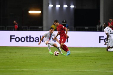 KALLANG, SINGAPORE - 15 Temmuz 2022: Roberto Firmino # 9 Liverpool Oyuncusu, ulusal stadyumdaki Crystal Palace 'a karşı hazırlık maçında
