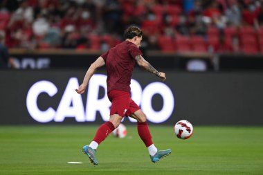 KALLANG, SINGAPORE - 15 Temmuz 2022: Kostas Tsimikas # 21 Liverpool Oyuncusu Ulusal Stadyumdaki Crystal Palace 'a karşı sezon öncesi maçında