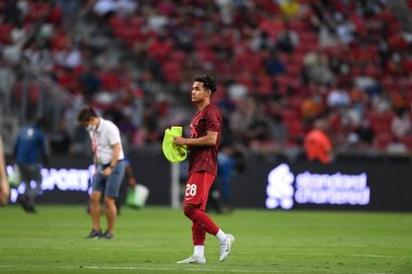 Kallang-Singapur-15JUL2022-Fabio Carvalho # 28 Liverpool Oyuncusu sezon öncesi stadyumdaki kristal saraya karşı eylem halinde.