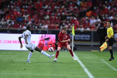 Kallang-Singapur-15JUL2022-Harvey Elliott # 19 Liverpool Oyuncusu sezon öncesi dönemde Singapur 'daki kristal sarayına karşı eylem halinde.