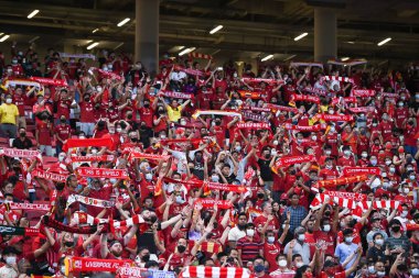 Kallang-Singapore-15JUL2022-Unidentified fan of liverpool in action during pre-season against crystal palace at national stadium,singapore