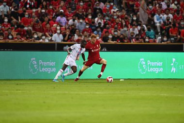 Kallang-Singapur-15JUL2022-Sepp Van Den Berg 72 numaralı Liverpool Oyuncusu, sezon öncesi stadyumdaki kristal saraya karşı eylem halinde.