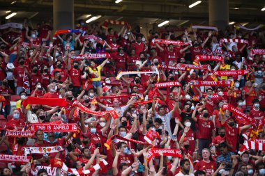 Kallang-Singapore-15JUL2022-Unidentified fan of liverpool in action during pre-season against crystal palace at national stadium,singapore