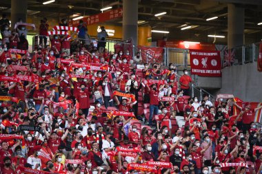 Kallang-Singapore-15JUL2022-Unidentified fan of liverpool in action during pre-season against crystal palace at national stadium,singapore