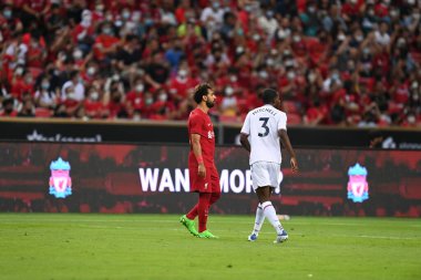 Kallang-Singapur-15JUL2022-Mohamed Salah # 10 Liverpool Oyuncusu sezon öncesi Singapur 'daki kristal saraya karşı eylem halinde.
