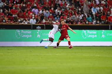 Kallang-Singapur-15JUL2022-Sepp Van Den Berg 72 numaralı Liverpool Oyuncusu, sezon öncesi stadyumdaki kristal saraya karşı eylem halinde.