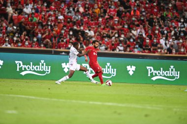 KALLANG, SINGAPORE - 15 Temmuz 2022: Mohamed Salah # 11 Liverpool Oyuncusu sezon öncesi stadyumdaki kristal saraya karşı eylem halinde. 