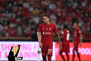 KALLANG, SINGAPORE - 15 Temmuz 2022: Dawin Nunez # 27 Liverpool Oyuncusu, ulusal stadyumdaki Crystal Palace 'a karşı hazırlık maçında. 