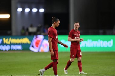 KALLANG, SINGAPORE - 15 Temmuz 2022: Dawin Nunez # 27 Liverpool Oyuncusu, ulusal stadyumdaki Crystal Palace 'a karşı hazırlık maçında. 