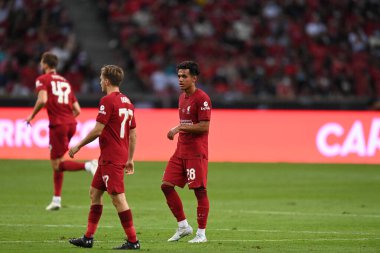 KALLANG, SINGAPORE - 15 Temmuz 2022: Liverpool 'un 28 numaralı Fabio Carvalho Ulusal Stadyum' daki Crystal Palace 'a karşı hazırlık maçında. 