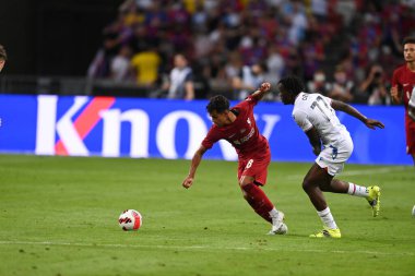 KALLANG, SINGAPORE - 15 Temmuz 2022: Liverpool 'un 28 numaralı Fabio Carvalho Ulusal Stadyum' daki Crystal Palace 'a karşı hazırlık maçında. 
