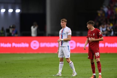 KALLANG, SINGAPORE - 15 Temmuz 2022: 68 numaralı Jake O 'Brien Kristal Saray Oyuncusu sezon öncesi Liverpool karşısında ulusal stadyumda. 