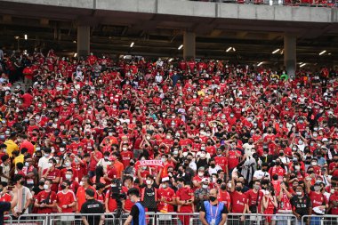 KALLANG, SINGAPORE - 15TH JULY, 2022: Unidentified fan of liverpool in action during pre-season against crystal palace at national stadium. 