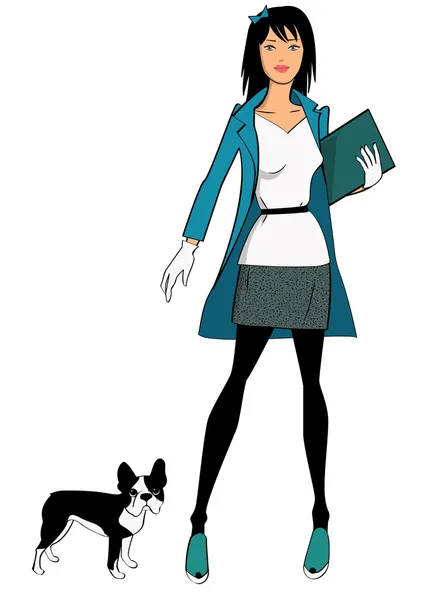 Chica con un perro — Vector de stock