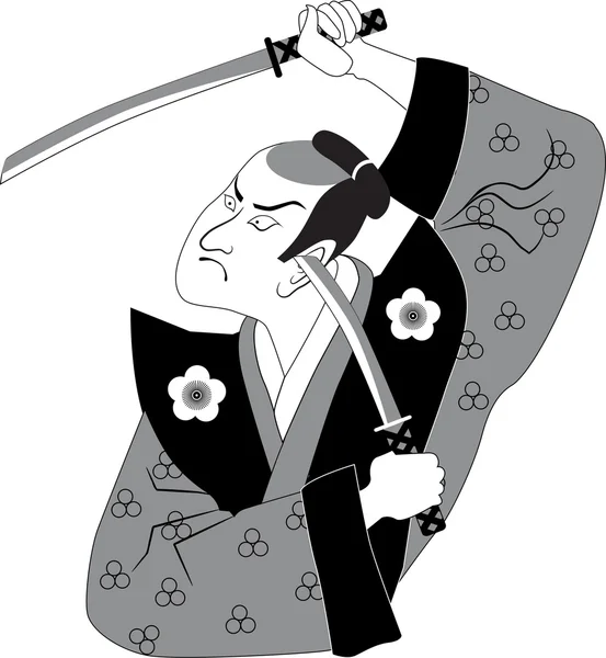 Illustration de l'homme asiatique avec katana — Image vectorielle