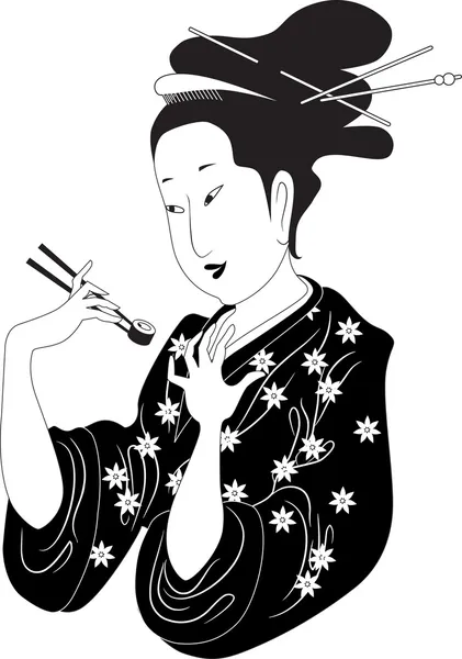 Femme asiatique avec sushi — Image vectorielle