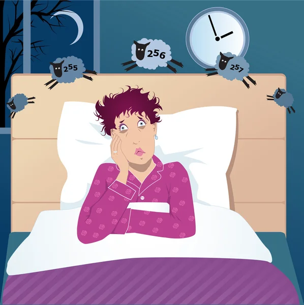 Femme d'âge moyen aux prises avec l'insomnie — Image vectorielle