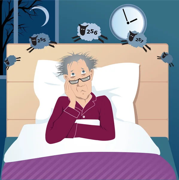 Hombre de mediana edad luchando contra el insomnio — Vector de stock