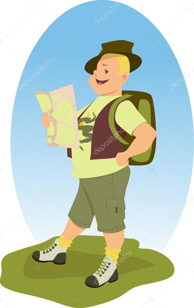 Happy hiker with a map