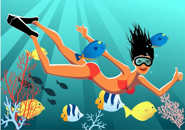 Snorkeling menina —  Vetores de Stock