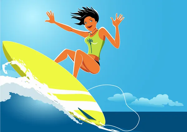 Chica surfista — Vector de stock