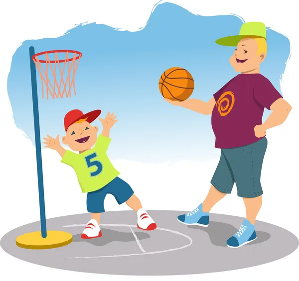 Father and son shooting hoops — Stock Vector