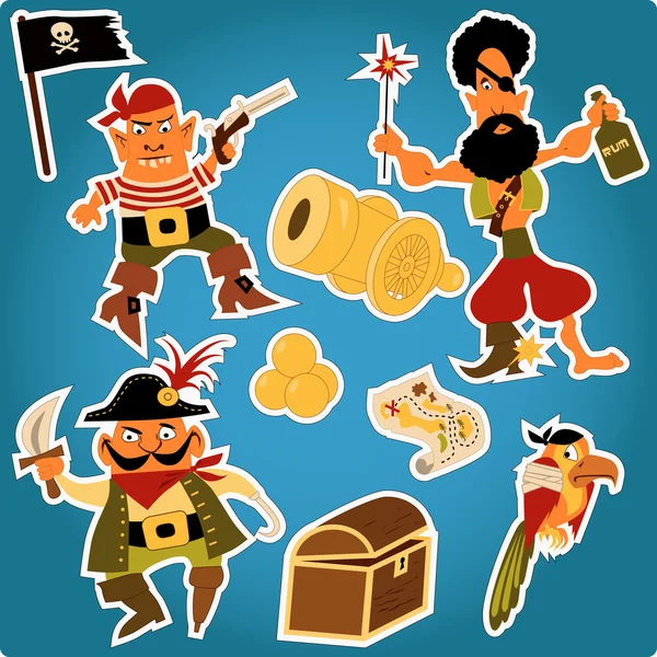 Cartoon piratas adesivos — Vetor de Stock