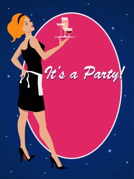 Invitación a la fiesta con una camarera de cóctel — Archivo Imágenes Vectoriales