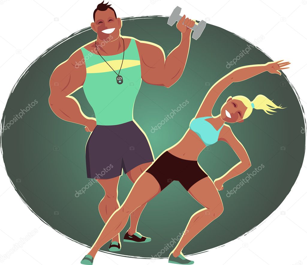Fitness instructor y entrenador personal — Vector de stock © Aleutie