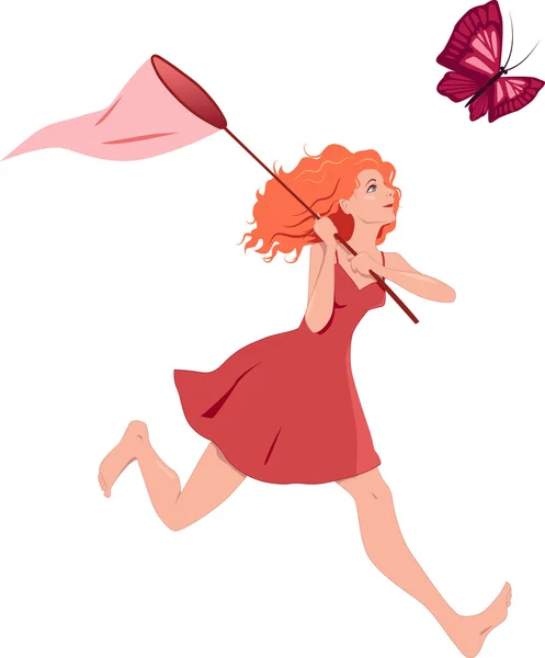 Girl chasing butterfly — Stock Vector