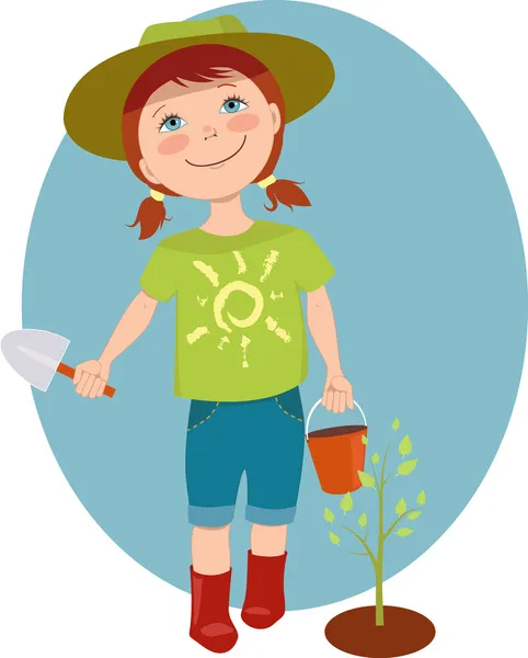 Little girl gardener — Stock Vector