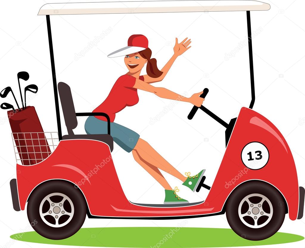 Woman Driving A Golf Cart Stock Vector Image By Aleutie 42727919