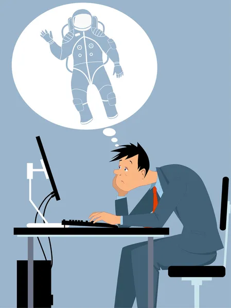 Man, stuck in a dead-end job, dreaming of a different exciting career — Stock Vector