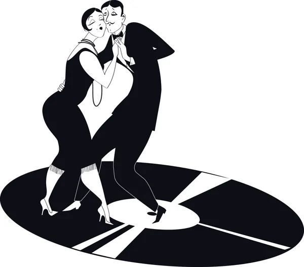 Par dansar tango på en vinylskiva — Stock vektor