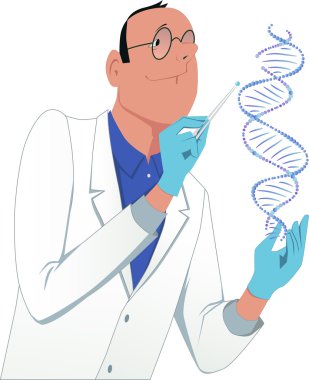 Scientist modifying a DNA molecule clipart